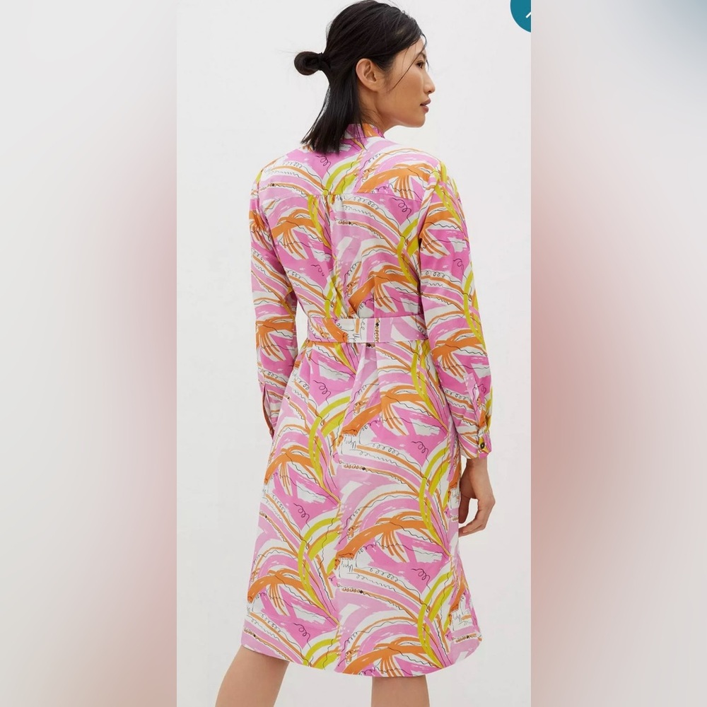 Anthropologie Pink & Orange Long Sleeve Printed Dress - Picture 1 of 14